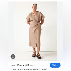 & Other Stories Tan Wrap Midi Dress with Dolman Sleeves